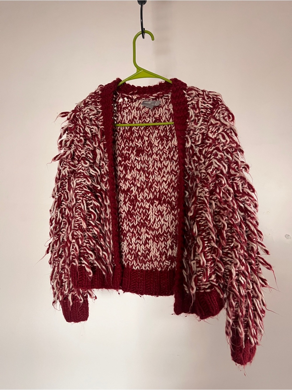 ASOS Marled Red & White Textured Open-Front Cardigan